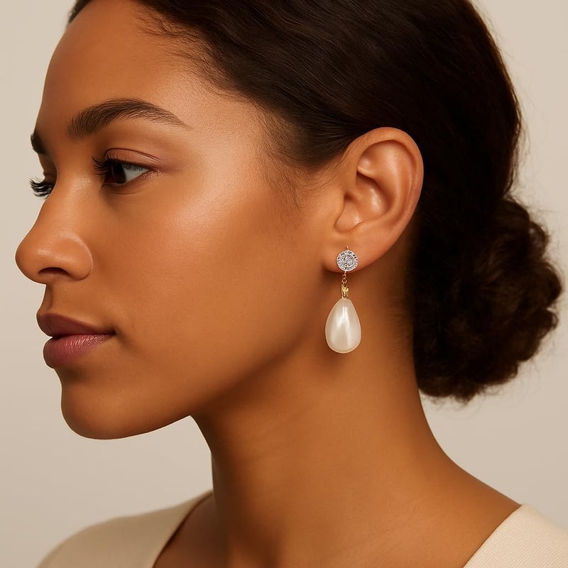 ZENCHEER Pearl Clip on Earrings for Women - 14K Gold Silver Plated Cubic Zirconia Non Pierced Ear Clips Jewelry Gifts for Wedding Bridal Party Gifts - Image 2